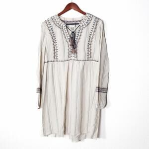 Knox Rose Women’s Dress Boho Peasant Embroidered Cotton Tassel Tie Size Medium